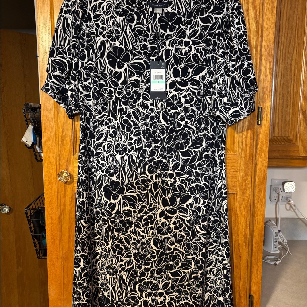 Tommy Hilfiger Black and White Floral Midi Dress